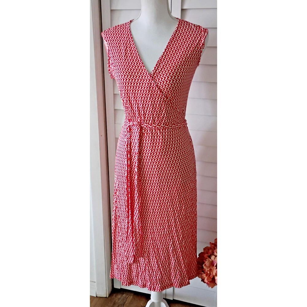 Boden wrap jersey dress sleeveless red & white 8P